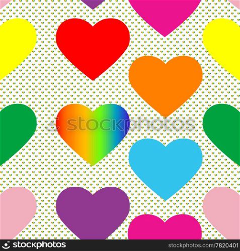 valentine&rsquo;s day pattern with colored hearts and pop art background