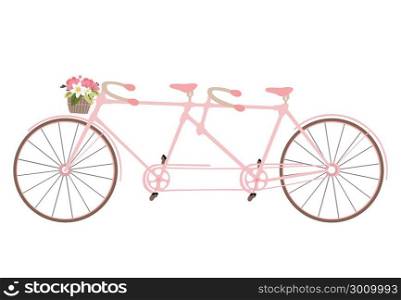 Valentine&rsquo;s Day postcard with vintage tandem bicycle vector isolated on a white background.