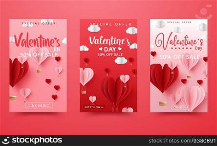Valentine&rsquo;s Day sale background.Romantic composition with hearts. Vector illustration