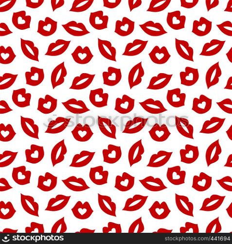 Valentine's Day Seamless Vector Patterns. Backgrounds Textures in Red and White Symbol Lips and Kisses.