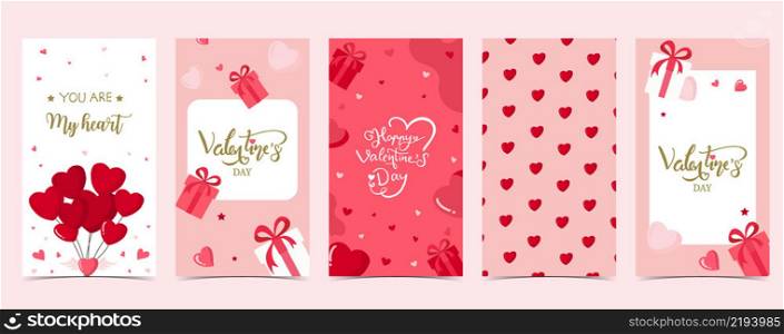 Valentine&rsquo;s day story background for social media with heart, balloon,gift