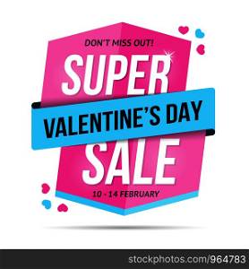 Valentine's day super sale, pink banner, vector eps10 illustration. Valentine's Day Sale