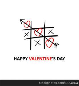 Valentine&rsquo;s Day tic tac toe. Love always wins. Vector illustration EPS 10