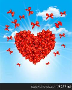 Valentine&rsquo;s heart made of red bows. Vector illustration.