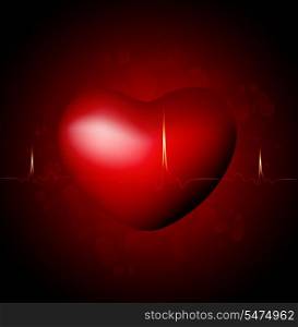 Valentine&rsquo;s Heart With Heartbeat On A Red Shiny Background