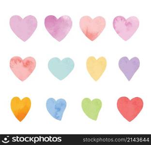 Valentine&rsquo;s hearts watercolor elements set.
