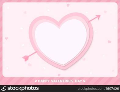 Valentine’s card pink heart with arrow and frame