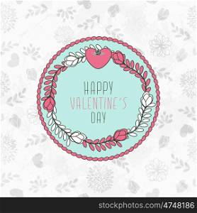 Valentine's Card With Seamless Pattern With Hearts, Flowers And Leaves