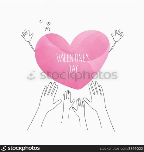 Valentine’s day abstract background with pink heart and hands. symbols of love for happy Women’s, Mother’s, Valentine’s Day, Birthday, February 14, Romantic, wedding, Women’s. vector design.