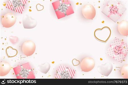Valentine s Day Background Design with Realistic Gift Box and Heart. Template for advertising, web, social media and fashion ads. Poster, flyer, greeting card. Vector Illustration. Valentine s Day Background Design with Realistic Gift Box and Heart. Template for advertising, web, social media and fashion ads. Poster, flyer, greeting card. Vector Illustration EPS10