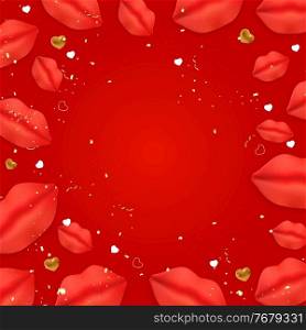 Valentine s Day Background Design with Realistic Lips and Hearts.. Template for advertising, web, social media and fashion ads. Poster, flyer, greeting card. Vector Illustration. Valentine s Day Background Design with Realistic Lips and Hearts.. Template for advertising, web, social media and fashion ads. Poster, flyer, greeting card. Vector Illustration EPS10
