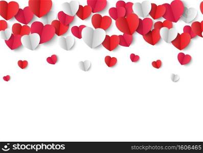 Valentine s Day background, paper hearts on white background, seamless pattern, vector illustration