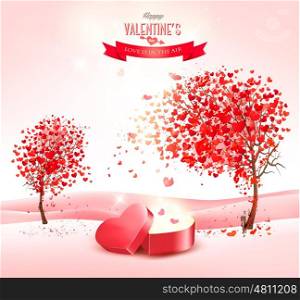 Valentine`s day background with an heart shaped gift box. Vector.
