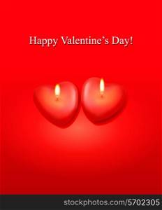 Valentine`s day background with two heart candles. Vector.