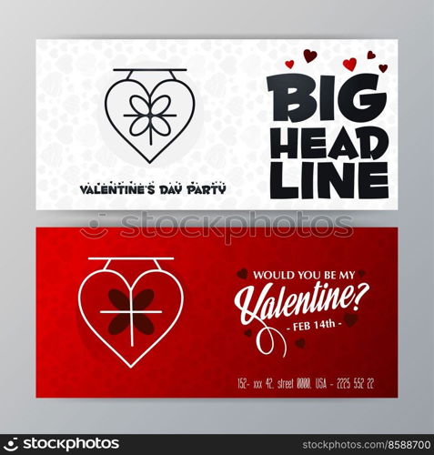 Valentine’s Day Big Banner Template. Red Background