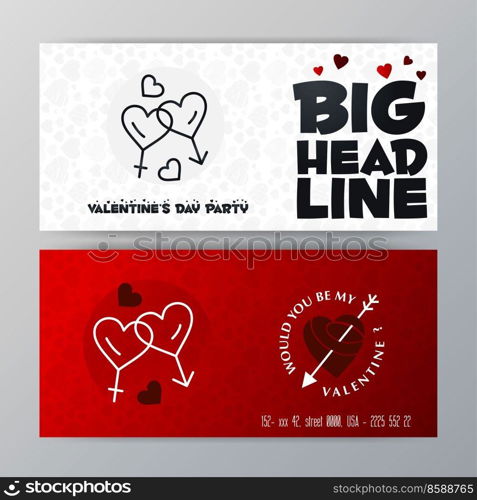 Valentine’s Day Big Banner Template. Red Background