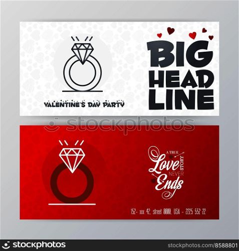 Valentine’s Day Big Banner Template. Red Background