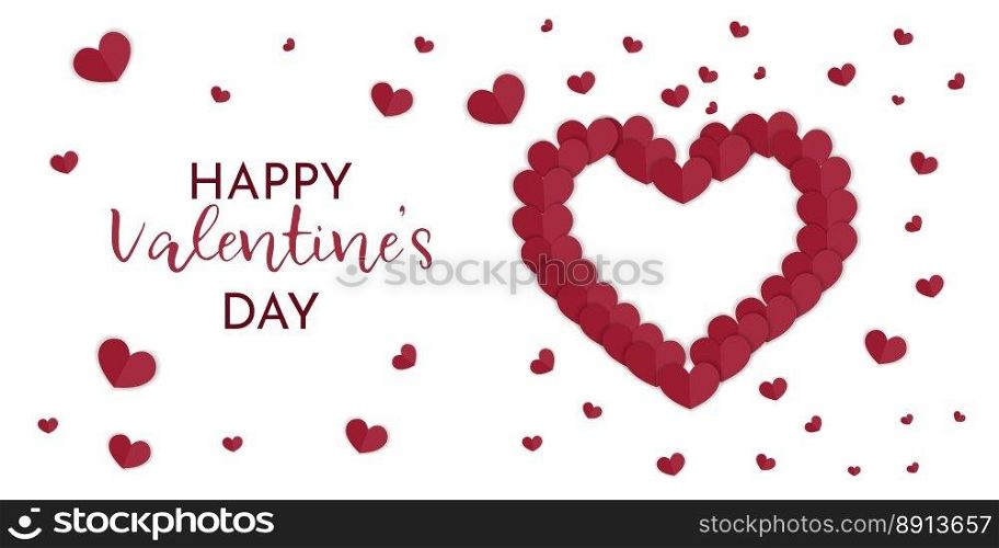 Valentine’s day Card, paper hearts love Invitation on white background. Beautiful vector illustration.. Valentine’s day Card, paper hearts love Invitation on white background. Beautiful vector illustration