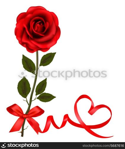Valentine`s day card. Red roses and gift red bow. Vector illustration.