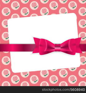 Valentine`s Day Card with Bow and Ribbon Vector Illustration