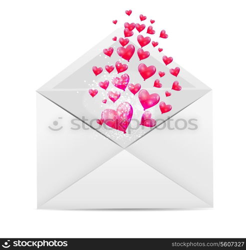 Valentine`s Day Card with Envelope and Heart Vector Illustration