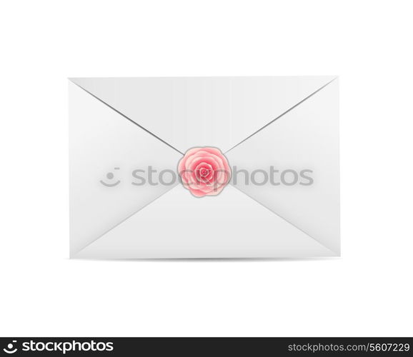 Valentine`s Day Card with Envelope and Rose Vector Illustration