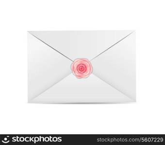 Valentine`s Day Card with Envelope and Rose Vector Illustration