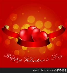 Valentine's Day Concept of heart with realistic red ribbon on red background.vector
