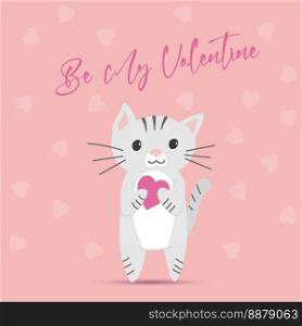 Valentine’s day greeting banner. Cat with heart. Festive design element for the valentine holidays, events, discounts, and sales. Vector illustration. 