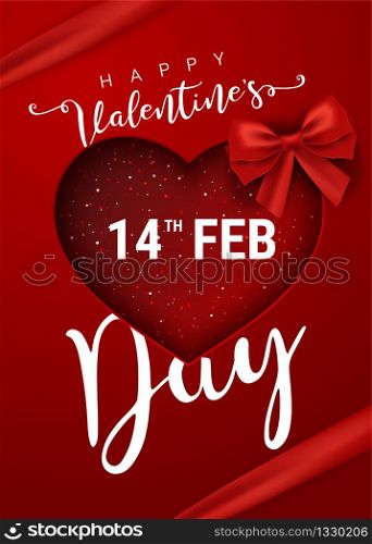 Valentine's day greeting card templates with realistic of beautiful red heart on red background