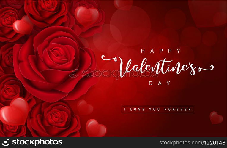 Valentine's day greeting card templates with realistic of beautiful red rose on background