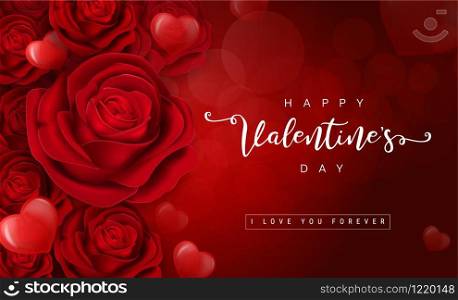 Valentine's day greeting card templates with realistic of beautiful red rose on background