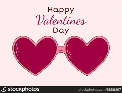 Valentine’s Day greeting card with glasses in the form of hearts. Vector illustration.. Valentine’s Day greeting card with glasses in the form of hearts. Vector illustration