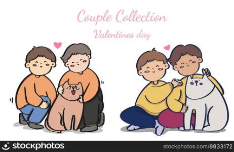 Valentine’s day homosexual couple,  Bundle transgender romantic partners isolated on white background, collection vector.