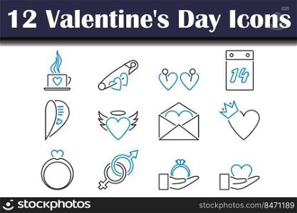 Valentine’s Day Icon Set. Editable Bold Outline With Color Fill Design. Vector Illustration.