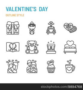Valentine"s Day in outline icon and symbol set