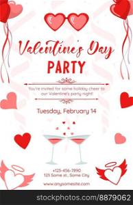 Valentine’s Day invitation party flyer. Decorative vector template of invitation, flyer or greeting card. Vector illustration.