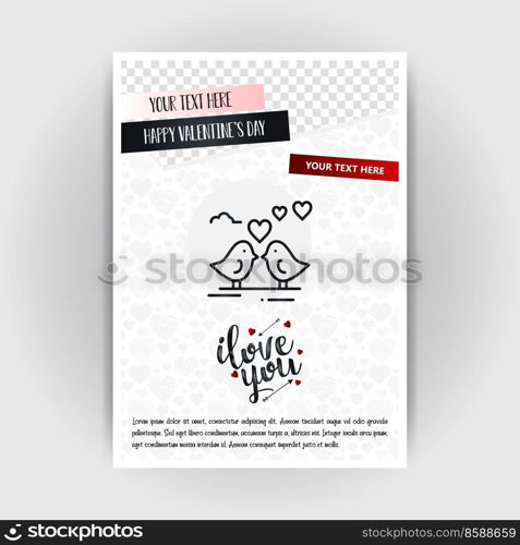 Valentine’s Day Love Poster Template. Place for Images and text, vector illustration