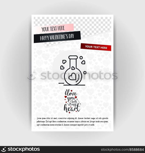 Valentine’s Day Love Poster Template. Place for Images and text, vector illustration