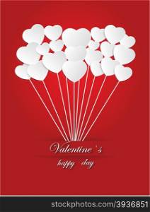 Valentine`s Day of White Paper Heart on a Red Background. Vector illustration