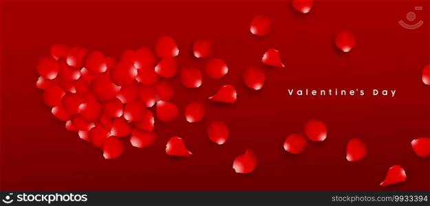 Valentine s day red rose petals heart shape and spread out, banners design on red background, Eps 10 vector illustration
