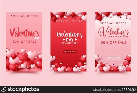 Valentine’s Day sale background.Romantic composition with hearts. Vector illustration