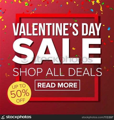 Valentine s Day Sale Banner Vector. Vector. Love Discounts Poster. Business Advertising Illustration. Design For Web, February 14 Flyer, Valentine Card. Valentine s Day Sale Banner Vector. Big Super Sale. Cartoon Business Brochure Illustration. Design For Valentine Love Banner, Brochure, Poster, February 14 Discount Offer