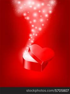 Valentine`s day vector background with open gift box.