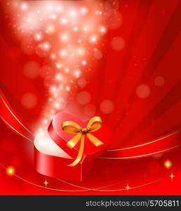 Valentine`s day vector background with open gift box.