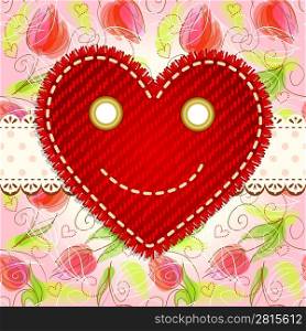 Valentine`s day vintage card with smiling heart and lace