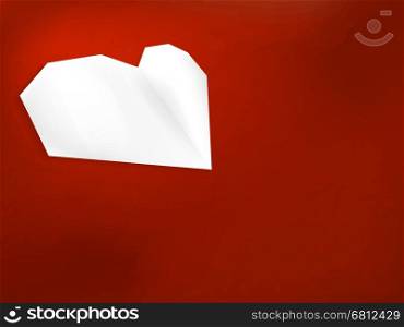 Valentine's day white heart on red paper origami card. + EPS8 vector file