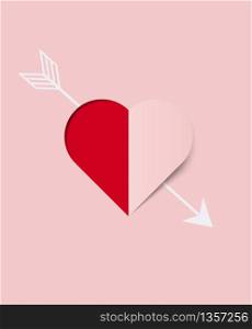 Valentine's Day with Red Heart. Paper Art love background. Vector illustration