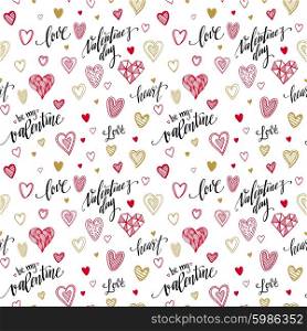 Valentine seamless pattern with hand lettering and hearts. Vector illustration. Valentine seamless pattern with hand lettering and hearts. Vector illustration EPS10