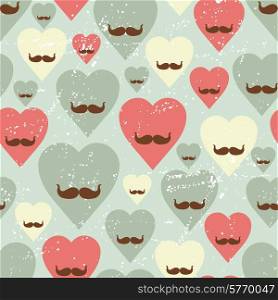 Valentine seamless pattern with heart and mustache.